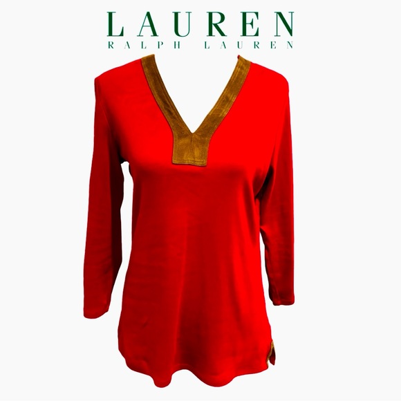 Great Piece!  Lauren Ralph Lauren 3/4 Sleeve Tunic w/faux suede trim! Medium - Picture 1 of 10